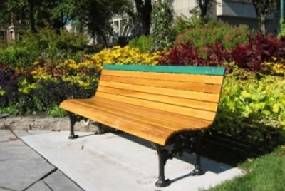 Commemorative plaque on a park bench