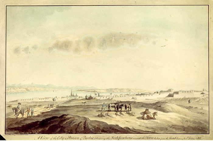 Vue des hauteurs de Québec à la fin du 18e siècle.